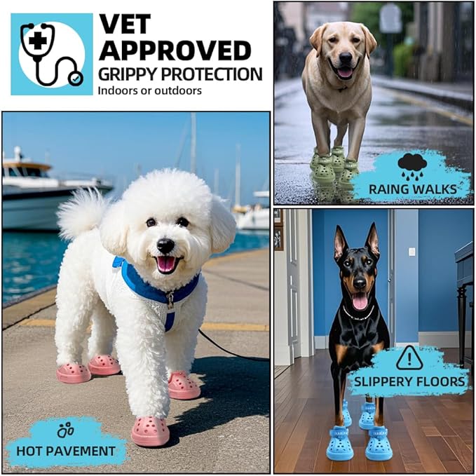JZXOIVA Dog Shoes for Hot Pavement, Dog Booties for Large Dogs, Breathable Dog Boots & Paw Protectors, Adjustable Non-Slip Dog Rain Booties, Waterproof Pets Sandals for Beach Pink Size 8