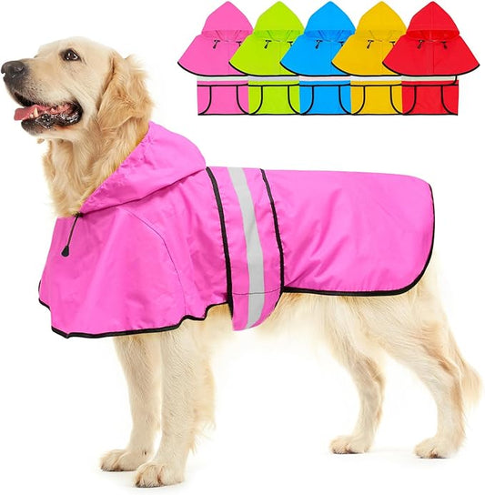 Hooded Dog Raincoat - Reflective Dog Rain Jacket Lightweight Rain Coat for Small Medium Large Dogs (XX-Large, Pink)