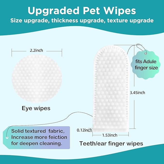 Dog Teeth Cleaning Wipes Dog Eyes Wipes Dog Ear Wipes Finger (3 Pack 200 Wipes) Pet Cleaning Wipes Kit,Dog Wipes Cleaning Deodorizing for Removing Plaque and Tartar & Ear Wax & Eye Secretions