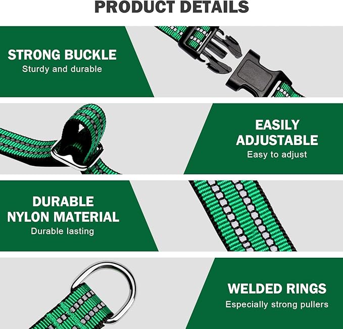 Hikiko Martingale Dog Collars Reflective Nylon Dog Collar with Quick Release Buckle Adjustable Training No Slip Dog Collar (Medium, Green)