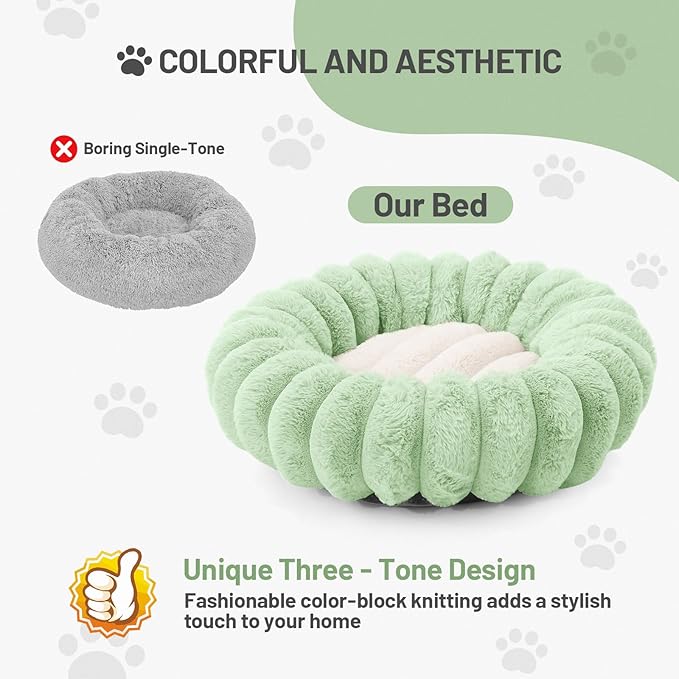 Fluffy Round Washable Flower Cat Couch Bed Cozy Donut Pet Bed Calming Cushion Dog Bed Mat for Medium Large Dog Indoor