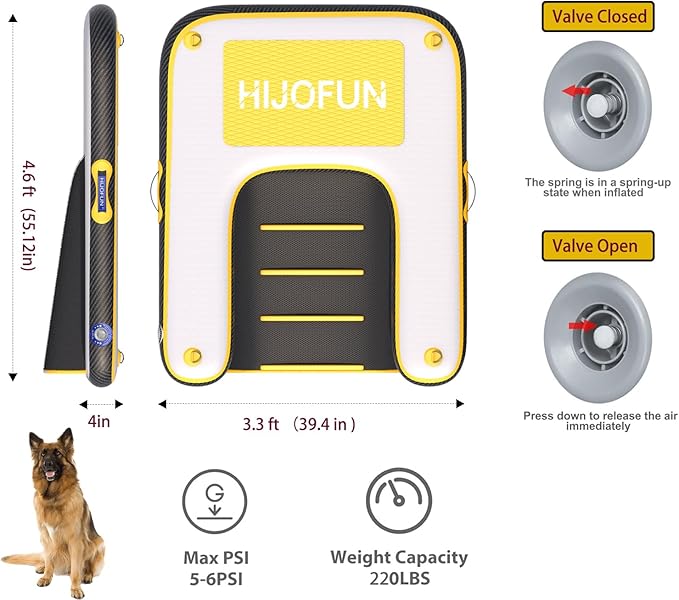 Inflatable Dog Water Ramp with Non-Slip Steps & D-Rings–220 lbs Capacity,55"x39.4"x4", Portable Floating Ladder for Pool, Boat, Lake – Yellow