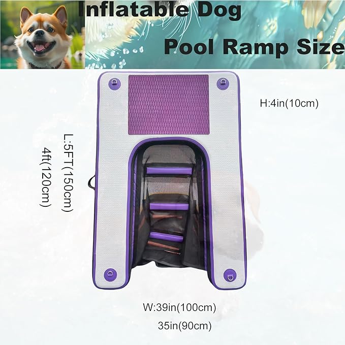 HEYLIFE Inflatable Dog Water Ramp Pool Ladder for Boats Docks Raft Swimming Pools Pet Stairs Floating Sports Platform Bpurple 4.9ft x 3ft x 4in