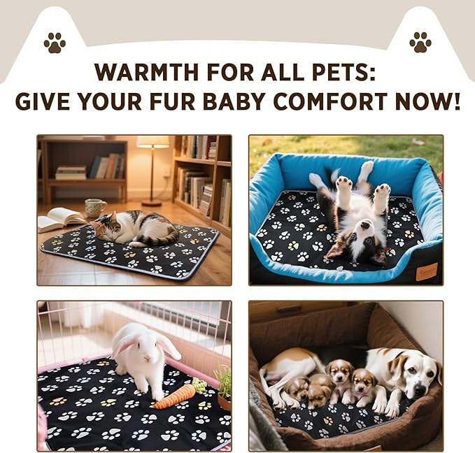 furrybaby Pet Heating Pad, Waterproof Dog Heating Pad Mat for Cat with Durable Anti-Bite Tube Indoor for Puppies Dogs Cats (1 Pack Black, 47 * 30 in, Temp Adjustable)