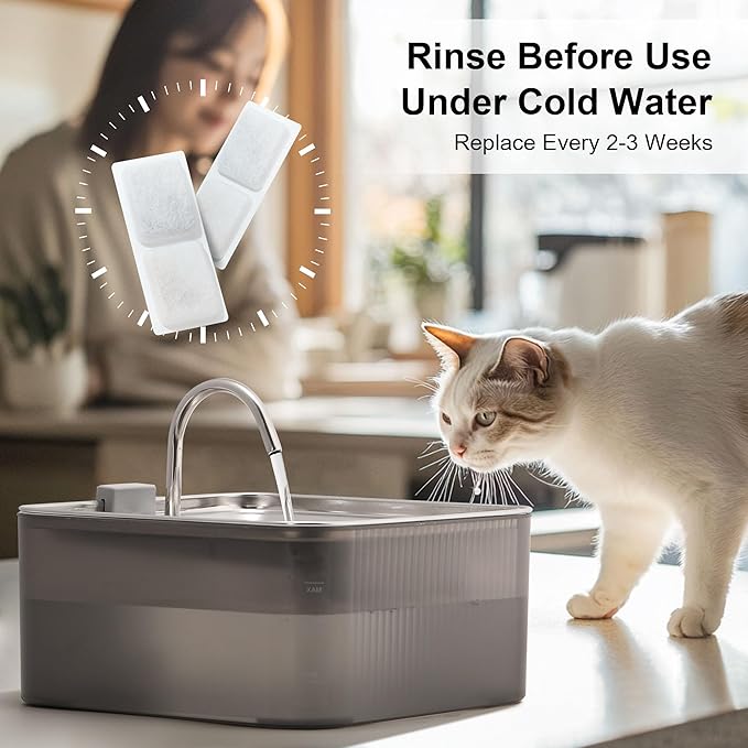 FUKUMARU Dog Water Fountain - 1.8 Gal/236oz/7L Ultra Quiet Pump (28.5dB) & 4-Stage Filter System Stainless Steel & ABS Kitty Water Fountains for Multi-Cat/Dog Homes, with 3 Filters