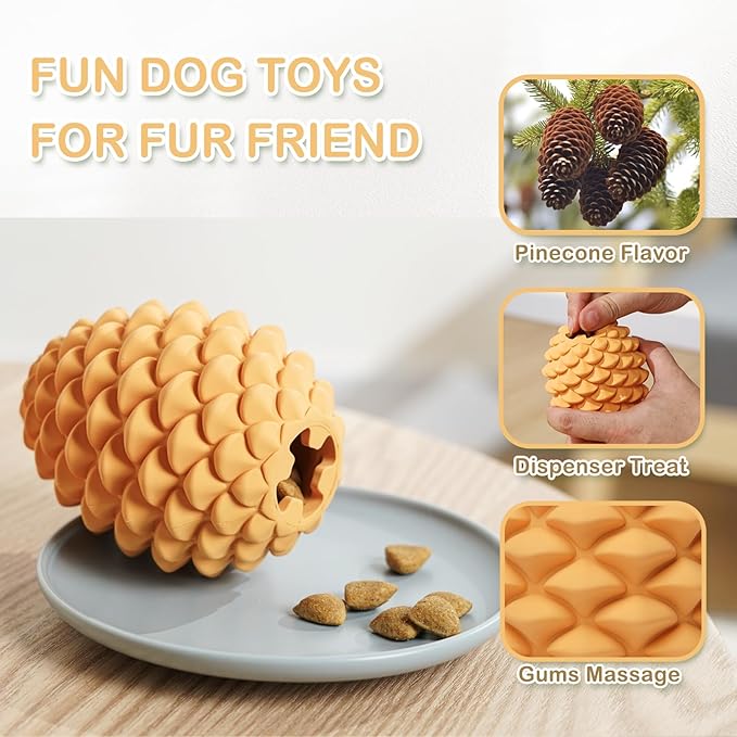 Pine Cone Tough Dog Toys, Puzzle Toys for Dogs, Dog Chew Toys with Interactive Dog Treat Dispenser, Dog Toy to Keep Them Busy for Medium Large Dogs, Enrichment Dogs Gifts