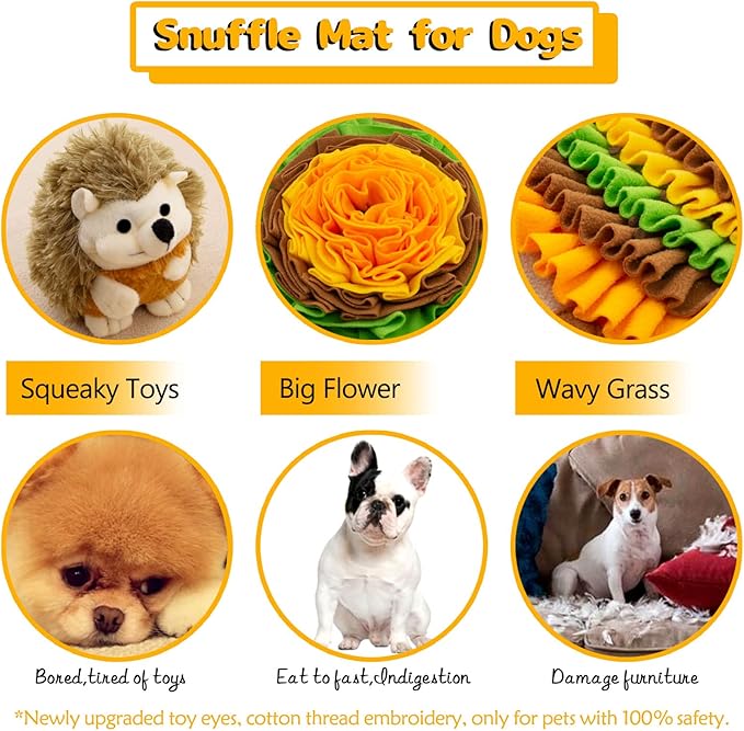 Pet Snuffle Mat for Dogs Hedgehog Puzzle Toy Large Sniffing Mat with Squeaky Mushrooms Portable Indoor/Outdoor Digging Mat for Foraging Skills & Stress Relief
