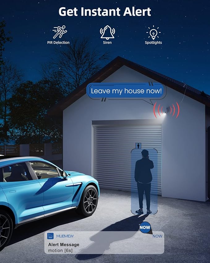 MUBVIEW Solar Security Cameras Wireless Outdoor, 2K 360° PTZ Battery Powered Outdoor Camera, 2.4Ghz WiFi Home Security Camera, Color Night Vision, Motion Detection, 2-Way Audio, Local/Cloud Storage