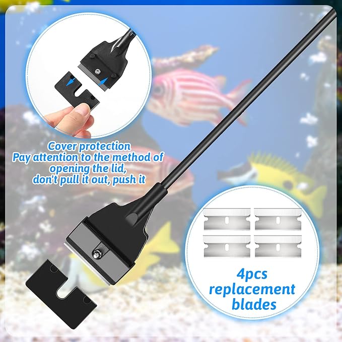 Honoson Aquarium Scraper 21.65 Aquariums Fish Tank Scraper Cleaner Tool Kit with 5 Stainless Steel Blades Long Handheld for Fish Reef Plant Glass Tank