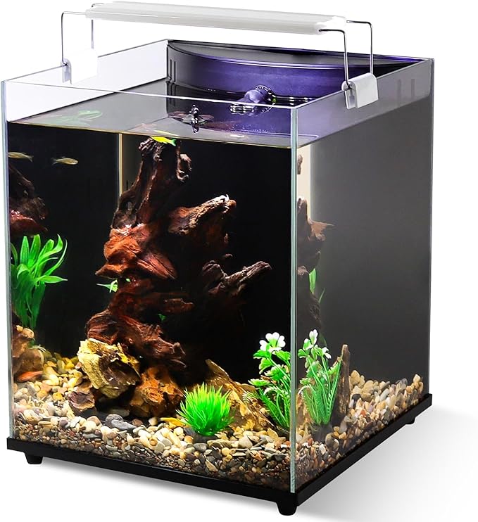 fishkeeper 6.5 Gallon Fish Tank Starter Kit, Small Aquarium with Filter and Adjustable 3 Color Lighting Self Cleaning Fish Bowl Rimless Aquarium for Beginners (Freshwater Fish Tank)