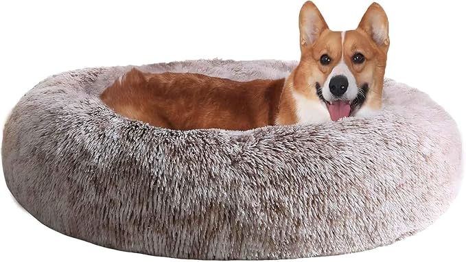 JOLLYVOGUE Dog Bed, Calming Anti-Anxiety Large Dog Bed, Fluffy Donut Cushion for Medium and Large Pets (27"/30"/36")