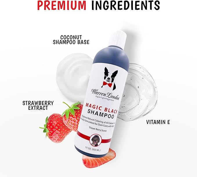 Warren London Magic Black Dog Shampoo | Brightens Any Dog Coat | Formulated for Darker Dog Coats | Puppy and Cat Safe Grooming Supplies | Berry Scent | Made in USA | 17oz