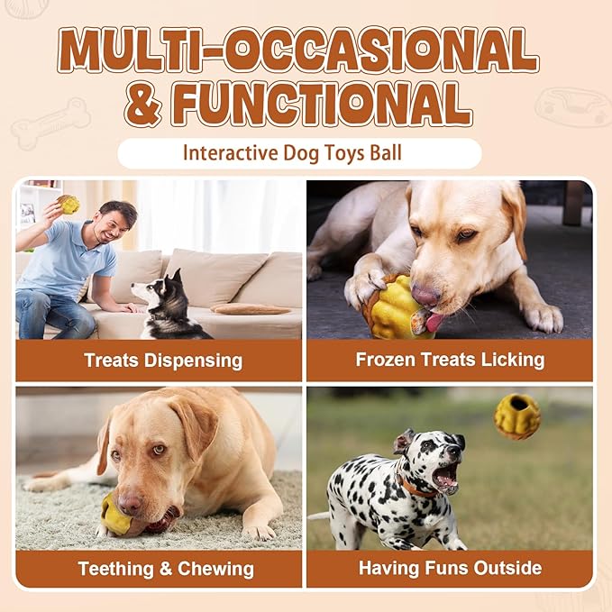 Dog Frozen Treats Toy, Cognitive Dogs Brain Stimulation Puzzle Toys for Aggressive Chewers, Interactive Dispensing Toy Enrichment Keep Them Busy No-Boredom, Tough Nylon&Coffe Wood Fillable Dog Feeder