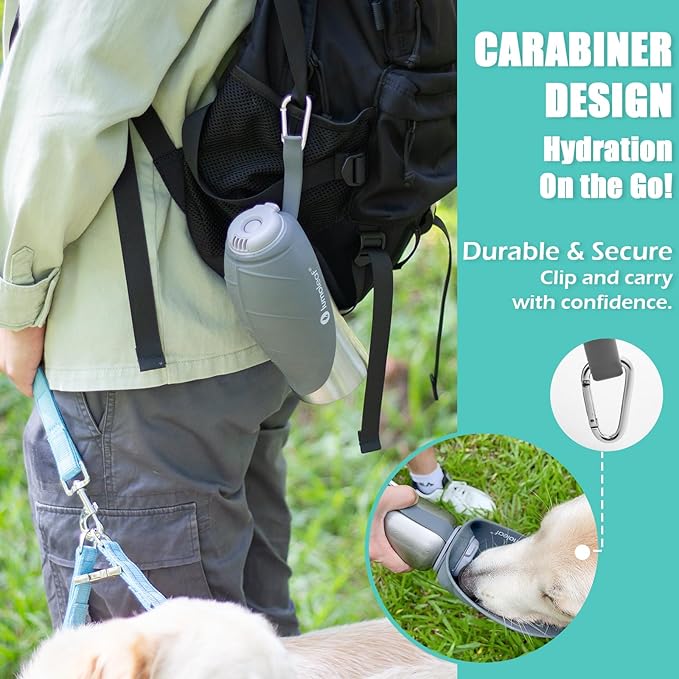 LumoLeaf Portable Dog Water Bottle 27 OZ, Stainless Steel Pet Travel Water Bottle Dispenser for Walking, Hiking and Outdoor, Portable Water Bowl for Large Dogs (Grey)