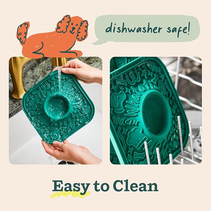 Woof Lick Mat and Bacon and Cheese LickMix Starter Pack Bundle - Dog Enrichment and Spread - Slow Feeder Mat with Non-Slip Design - Delicious, Lower Calorie Mix -Green