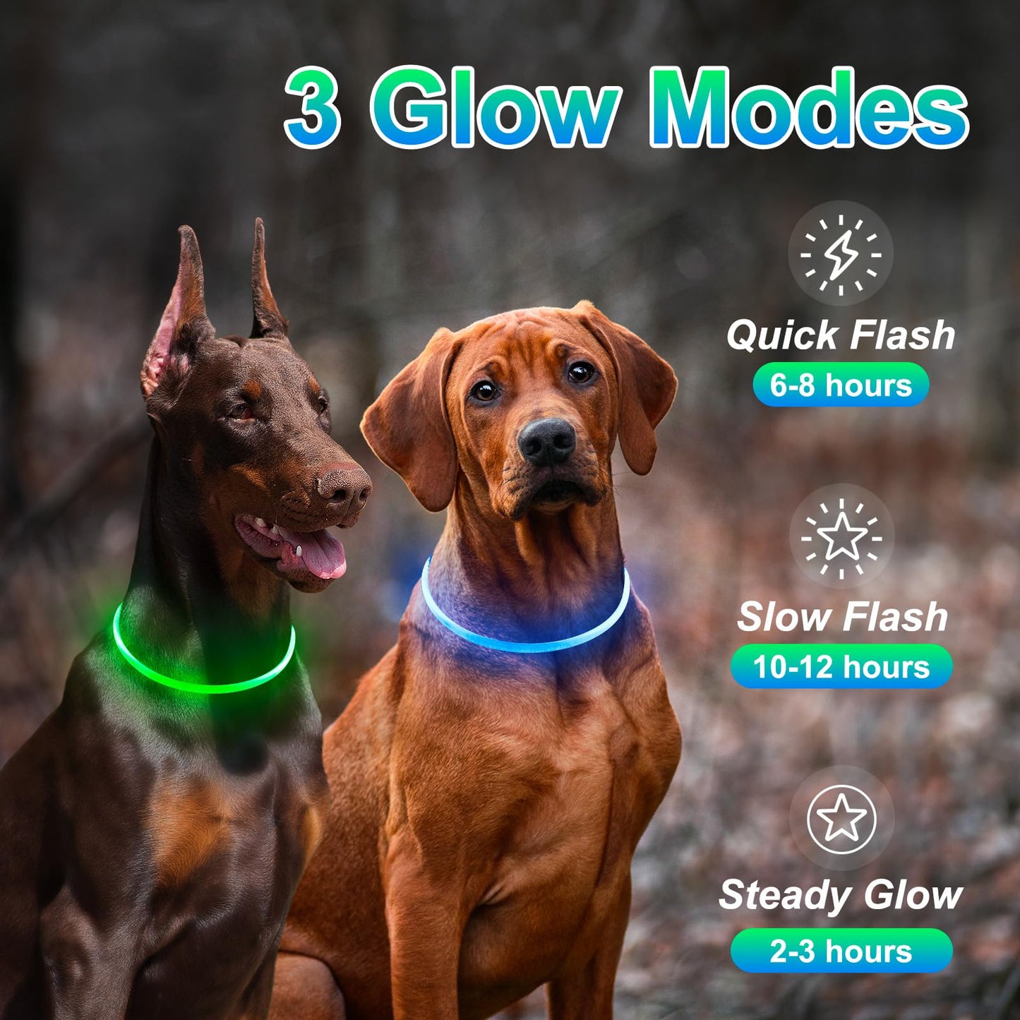 2 Packs Light Up Dog Collar, LED Dog Collar, USB Rechargeable Dog Lights for Night Walking, Adjustable Glow in The Dark Collars for Small Medium Large Dogs, Waterproof Safety Pets Lights Green&Blue