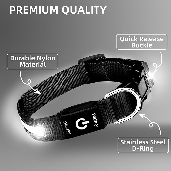 Super Bright LED Dog Collar - Fully Waterproof & Adjustable Glow Collar - USB-C Rechargeable for Night Walking, Safety - Flashing Lighted Collar for Dogs(White,L)