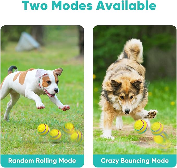 Petbobi Active Rolling Ball for Dogs - 2025 New Upgrade 2 Modes Interactive Dog Toys, USB Rechargeable Motion Activated Self Moving, Durable Pet Ball for Small Medium Large Breeds, LED Light, Yellow