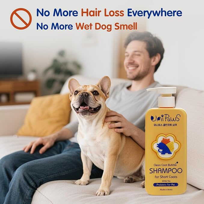 Unipaws Probiotic Dog Shampoo for Short-Haired Coats – Itch Relief, Deodorizing & Hydrating for Healthy, Fresh Skin with Calendula & Oatmeal – EWG Green & White Tea Scent, Made in Korea, 16.9 Fl Oz