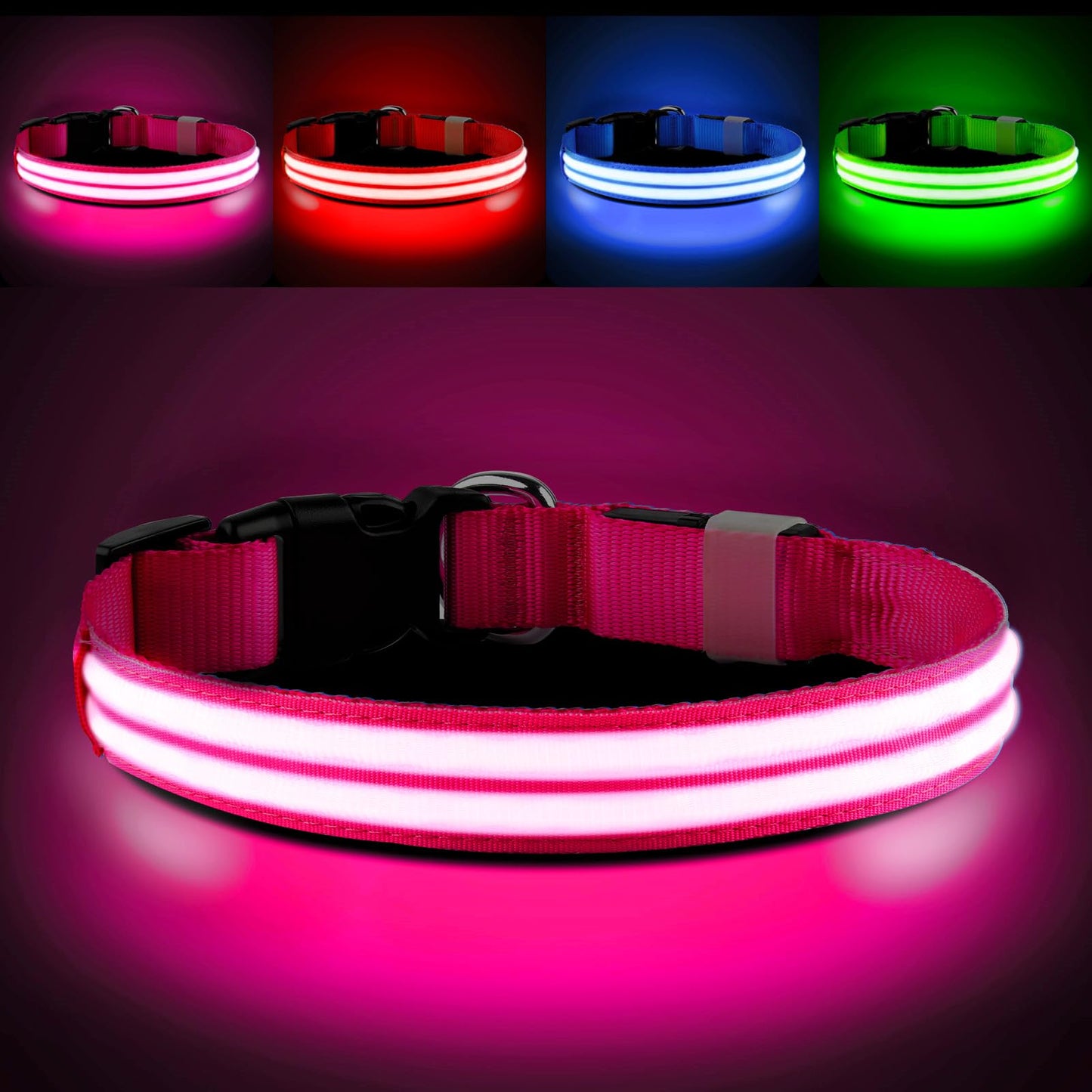 PcEoTllar Lighted Dog Collars for Night, Light Up Dog Collar Rechargeable Water-Resistant Flashing LED Dog Collars Safety Glow in The Dark Dog Collars Light for Large Small Medium Dogs