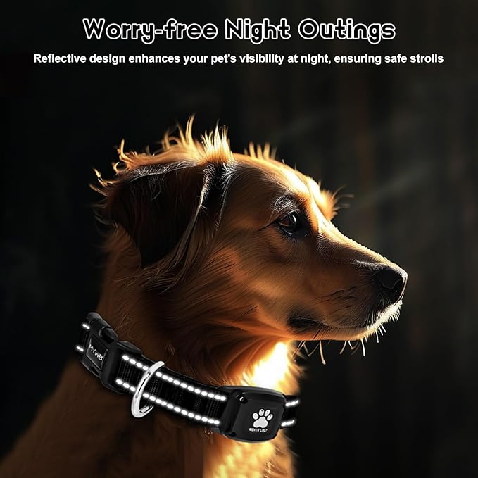 GPS Dog Collar Tracker 2-in-1,Reflective Waterproof Adjustable Pet Collar,iOS-Only,Ideal for Dog Tracking pet Tracker,for Small to Large Dogs,Real-Time Tracking,No Monthly Fees(Black,Small)