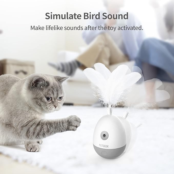PETGEEK Interactive Cat Laser Pointer Toy with Bird Squeaky, Automatic Cat Wand Replacement, Cat Toys for Indoor Cats