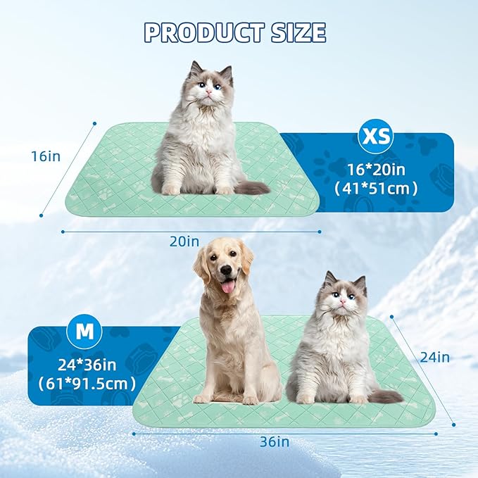 Homimp Self-Cooling Mat for Dogs, 4 Pack Washable Cooling Mat&Sleeping Pad, Reusable Waterproof Dog Pee Pads, Non-Toxic, Non-Slip Potty Pads Ideal for Home, Travel & Crates, Kennel in Summer, 24"x36"