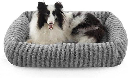 MIXJOY Dog Bed Large Size, Washable Large Dog Beds with Removable Cover, Rectangle Pet Beds for Big Dogs, Soft Warming Calming Pet Bed with Non-Slip Bottom, 36"x27"x8", Grey