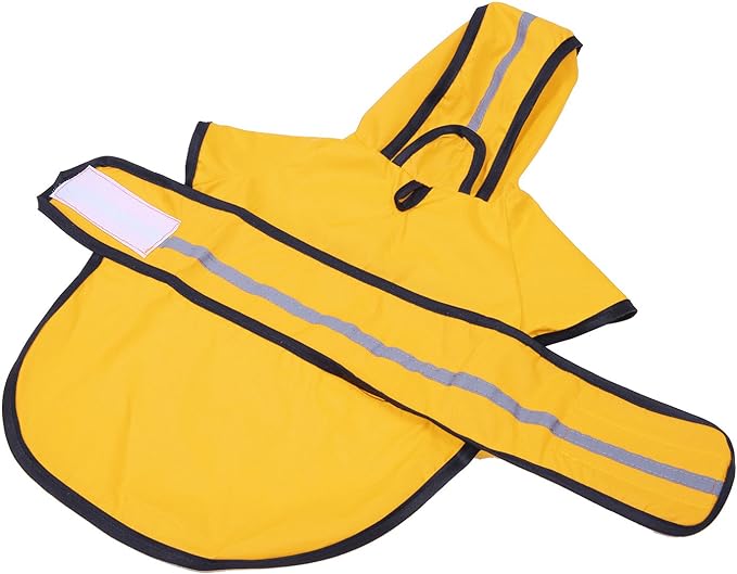 HDE Dog Raincoat Jacket Reflective Adjustable Hooded Pet Poncho Rain Coat with Leash Hole for Small to X-Large Dogs Yellow - L