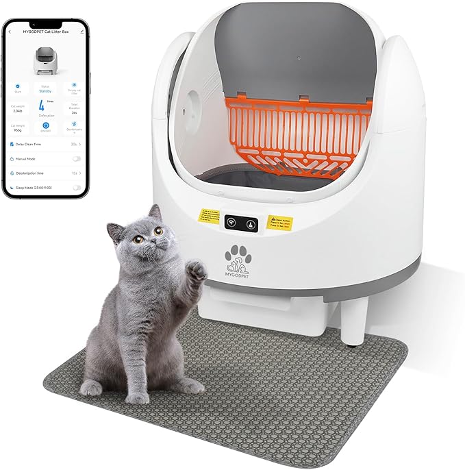 Self Cleaning Cat Litter Box, Automatic Cat Litter Box for Multiple Cats, Open-Top Design with Safety Protection, Smart Health Monitor, Smart App Control, Odor-Free