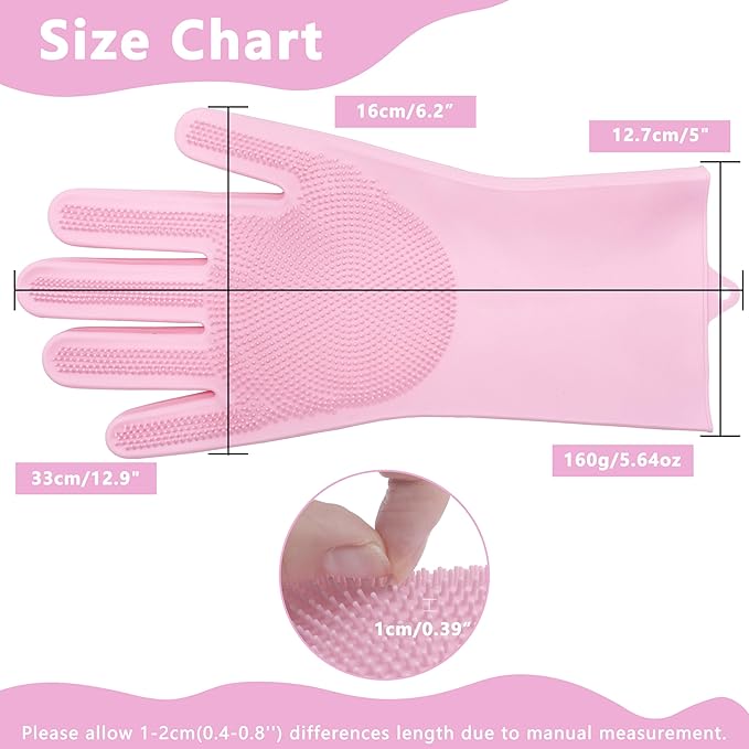 Pet Grooming Gloves—Heat Resistant Dog Washing Gloves with High-Density Teeth, Dog Bath Scrubber with Enhanced Five Finger Design, Silicone Gloves for Dogs and Cats Bathing, Massage (Pink)