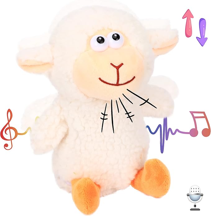 Hopearl Talking Lamb Repeats What You Say Sheep Nodding Electric Interactive Animated Toy Speaking Plush Buddy Gift for Toddlers, White, 7.5''