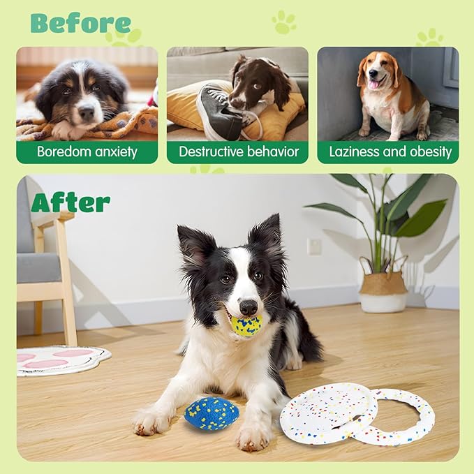 Nobleza Indestructible Fly Disc Ball Toy Set for Dog Pet, 2025 New Poncorn E-TPU Durable Puppy Fetch Outdoor Interactive Toy for Large Medium Small Aggressive Chewers, 4 PCS