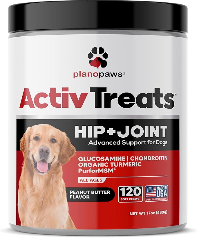 Glucosamine for Dogs Hip and Joint Supplement - Safe Joint Support for Dogs - Dog Joint Supplement with Glucosamine Chondroitin MSM Turmeric for Dogs - 120 Joint Care Chews for Dogs ActivTreats
