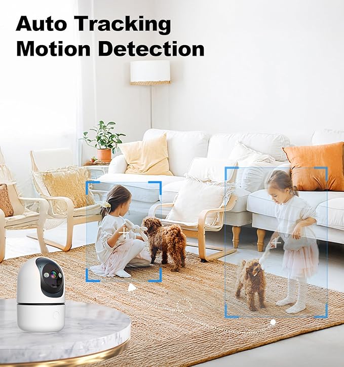 Indoor Security Camera - 5G&2.4G WiFi Cameras for Home Security Indoor One-Tap Call 911, 2K 360°Pan/Tilt AI Motion Detection Nanny/Baby/Pet/Dog Camera with Phone App/Speaker/US Cloud/IR Night Version