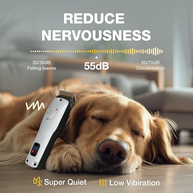 Dog Clippers for Grooming for Thick Heavy Coats, Professional Low Noise Pet Grooming Clippers Supplies Kit Rechargeable Stainless Steel Hair Trimmer with Ceramic Blade for Dogs Cats Animals