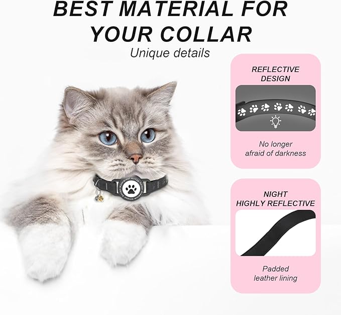 Cat Tracker Collar Waterproof - Cat Collar Breakaway - Smart Pet Activity Tracker - Breakaway Tractive with Reflective Pattern - Comfortable Padding, Adjustable (Black)