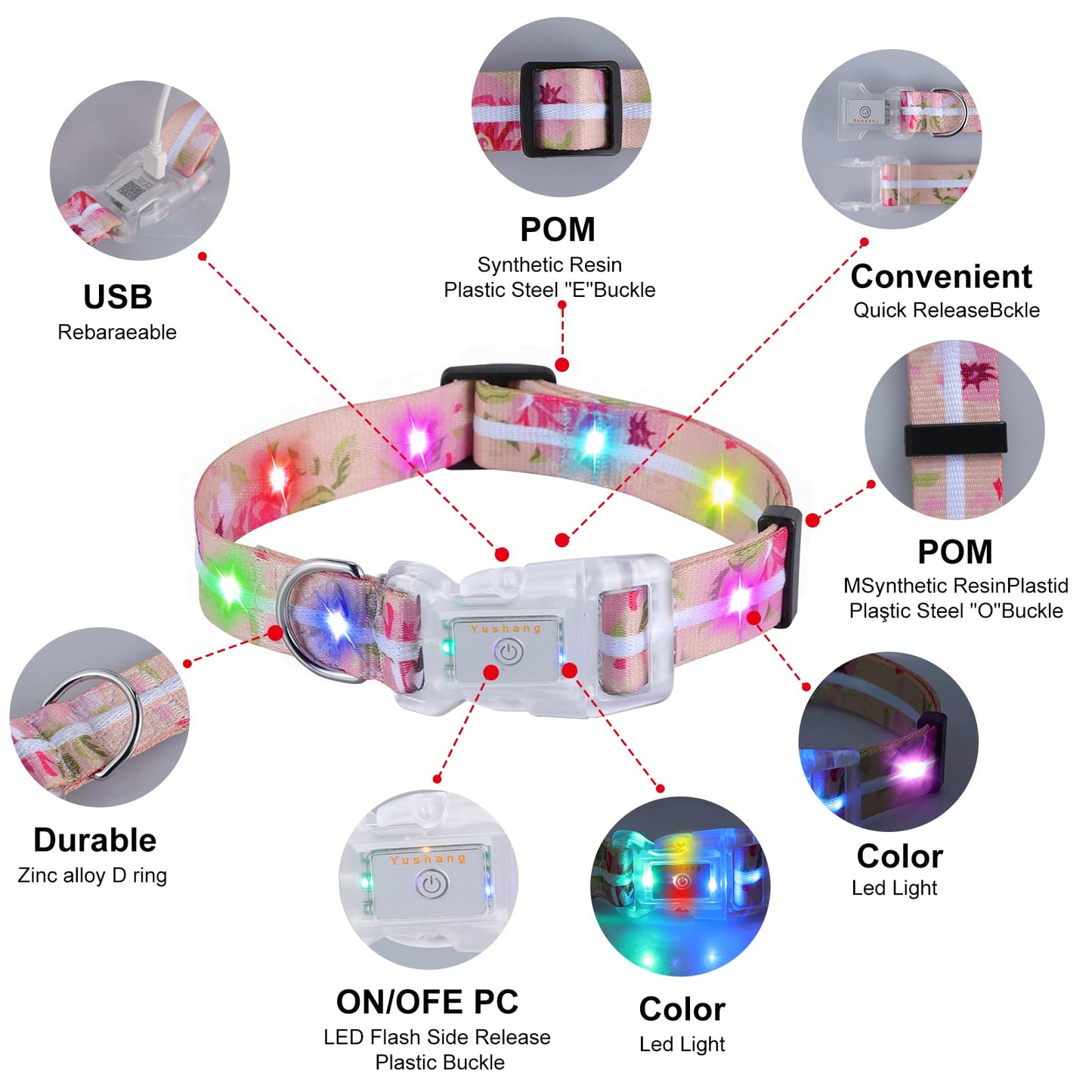 YUSHANG Light Up Dog Collars,LED Dog Collar Rechargeable Waterproof,2-in-1 Buckle Type Glow Collar for Medium Large Dogs- M(10-17 * 0.98 inch can be Crop