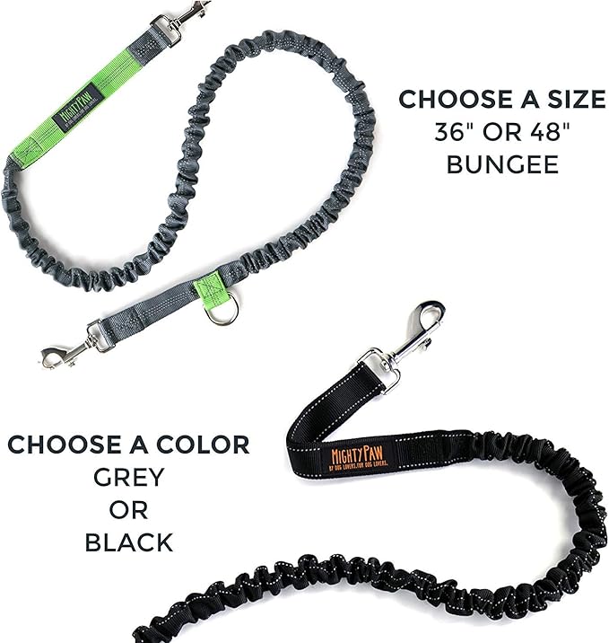 Mighty Paw Hands Free Dog Leash | Bungee Waist Leash for Dog Walking. Pet Running Hands Free Tether for Large, Medium & Small Breeds. Pet Waist Belt (36" - 48") Up to 150 lbs - Black