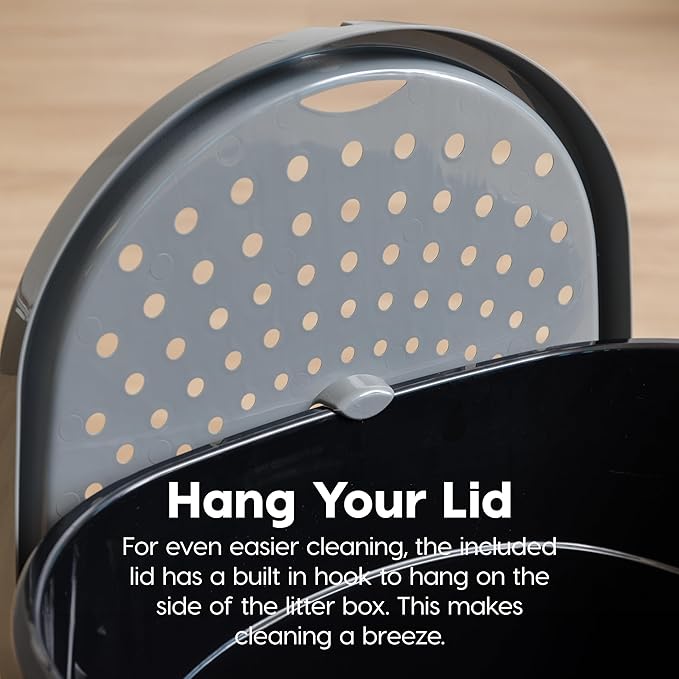 IRIS USA Top Entry Cat Litter Box, Large Enclosed with Litter Catching Lid and Scoop, Dog Proof, Cat Litter Box, Black/Gray