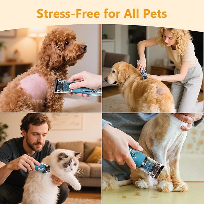 Dog Clippers for Grooming Thick Hair with Detachable Blade,50dB Low Noise Cordless Pet Thick Coats Trimmer with Titanium Blades,IPX5 Waterproof Dog Shaver for Dogs/Cat/Pets