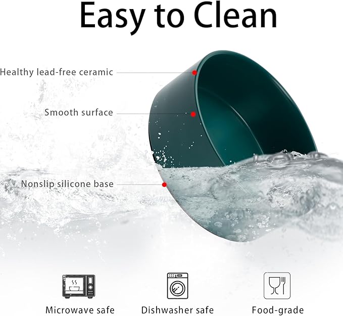 Large Dog Bowls, Non Slip Heavy Ceramic Dog Food and Water Bowl with Silicone Base, 8" Pet Feeding Bowl for Small, Medium, and Big Dogs (Green, 8 Inches)