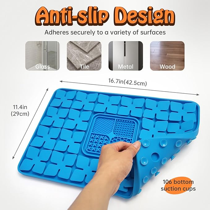 Lick Snuffle Mat for Dogs & Cats with Suction Cups, 2 in 1 Silicone Pet Food Mats Interactive Slow Feeder Licking Toy for Anxiety Relief, Upgraded Lick Mats for All Breeds (Blue, 16.7in x 11.4in)