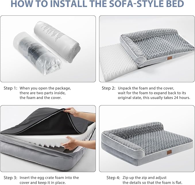 BFPETHOME Orthopedic Dog Bed for Extra Large Dogs-Big Waterproof Sofa Dog Bed with Removable Washable Cover, Large Pet Bed with Waterproof Lining and Nonskid Bottom,Pet Bed for Large Dogs, Grey