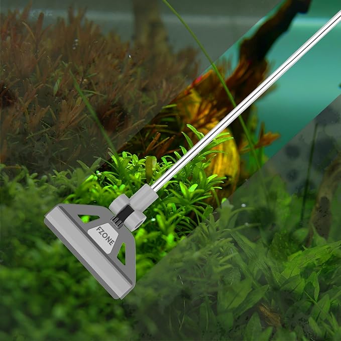 FZONE Algae Scraper for Glass Aquariums, 19''-26'' Detachable Length, 2-in-1 Fish Tank Cleaning Kit with Brush Head and 5 Stainless Steel Blades