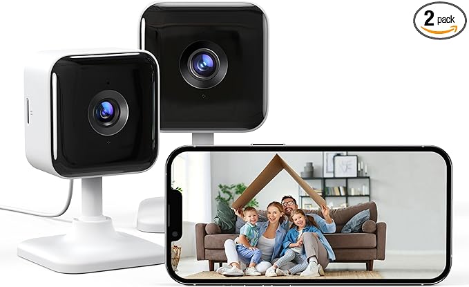 GNCC Indoor Security Camera, 2 Packs 1080PCameras for Home Security Wi-Fi Cameras, Motion/Sound Detection, Night Vision, 2-Way Audio, Real-Time Alert, Cloud & SD Card Storage, 2.4G WiFi Only