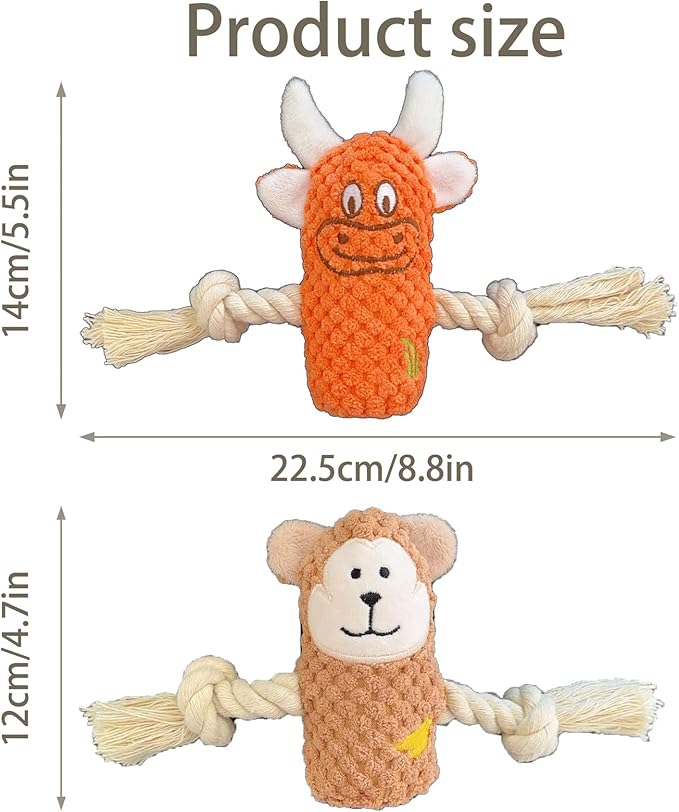 Cute Animal Squeak Dog Toys, No Stuffing Plush Toys, Durable Cotton Rope Chew Toys for Puppy and Small, Medium Dogs, 6 Pack
