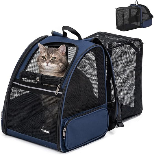 Cat Backpack，Expandable Cat Carrier Backpack, Dog Backpack Carrier and Pet Carrier Backpack, Suitable for Cats, Dogs Kitten or Small Dogs, Travel Friendly Puppy Cats Bag (Blue)