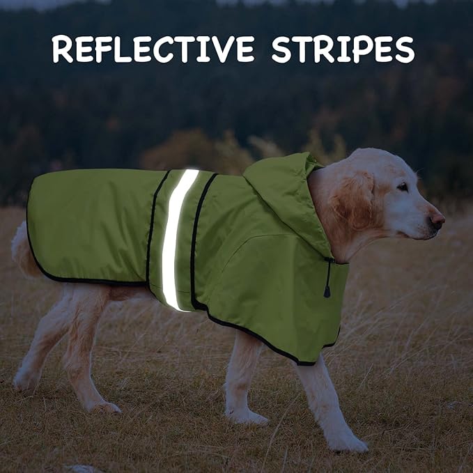 Hooded Dog Raincoat - Reflective Dog Rain Jacket Lightweight Waterproof Rain Coat for Small Medium Large Dogs (X-Large, Green)
