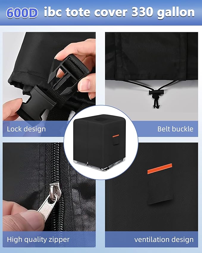 IBC Tote cover 330 gallon water tank protection cover zipper 600D heavy waterproof sunscreen material 1000L outdoor garden water tank cover